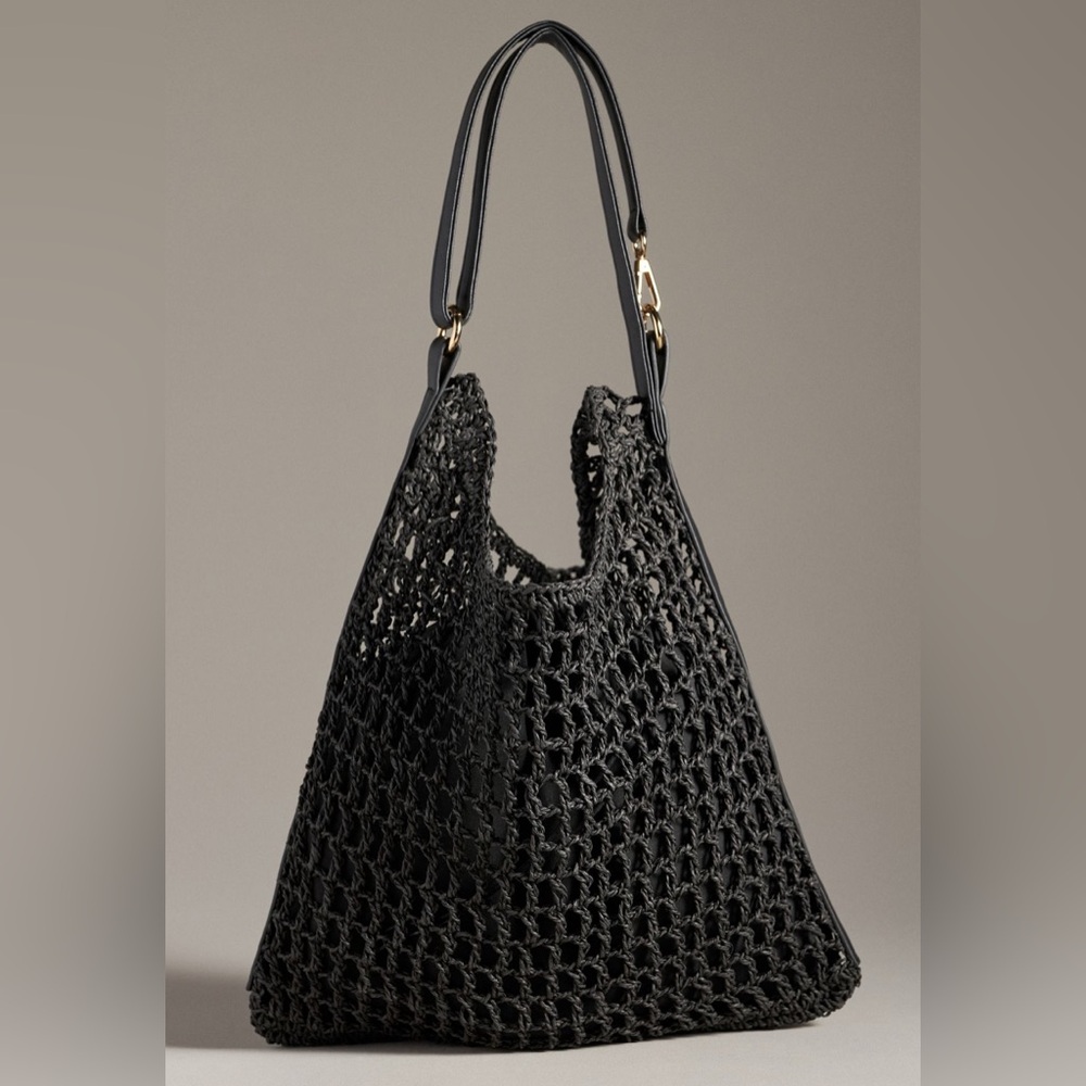 Anthropologie Mesh Raffia Shoulder Bag — Black